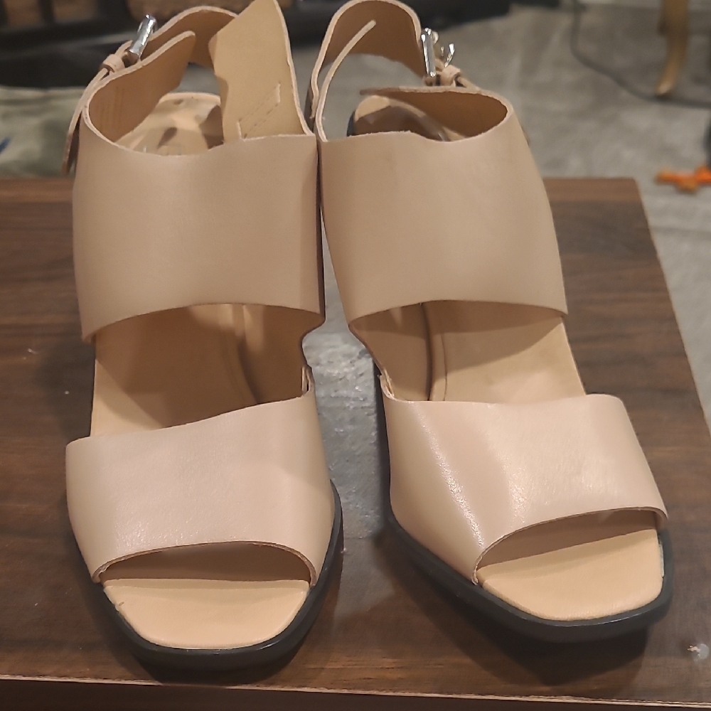 Topshop Beige Open-Toe Block Heel Sandals
